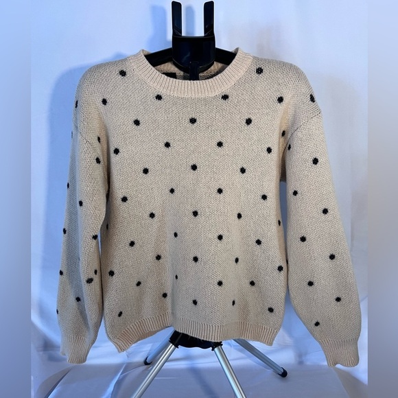 Cream Sweater with Black Polka Dots, Size Large - Picture 2 of 5